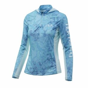 NWOT HUK Women’s Performance Fishing Camo Pullover, M. Sea Foam/Aqua.